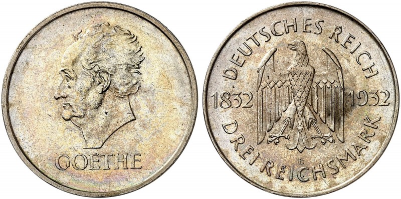 KURS - UND GEDENKMÜNZEN. J. 350, EPA 3/61 
3 RM 1932 E, Goethe. vz - St