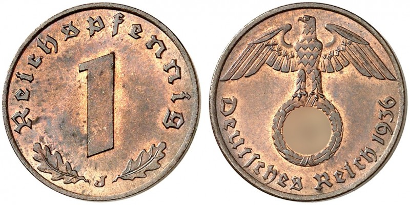 J. 361, EPA 6 
1 Reichspfennig 1936 J. R ! schöne Kupferpatina, f. vz