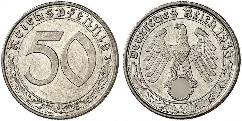 J. 365, EPA 52 
50 Reichspfennig 1938 A. kl. Kr., vz - St