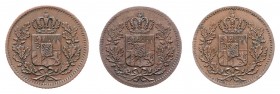 Maximilian II. 1848 - 1864
Deutschland, Bayern. Lot. 3 Stück Pfennige 1833/44/56
a. ca 1,22g
ss