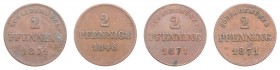 Diverse
Deutschland, Bayern. Lot. 4 Stück 2 Pfennig 1848/71
ss