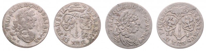 Friedrich Wilhelm 1640 - 1688
Deutschland, Brandenburg-Preußen. Lot. 2 Stück 6 G...