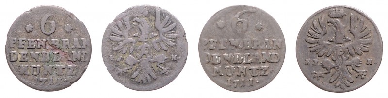 Friedrich I. 1701 - 1713
Deutschland, Brandenburg-Preußen. Lot. 2 Stück 6 Pfenni...