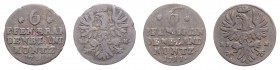 Friedrich I. 1701 - 1713
Deutschland, Brandenburg-Preußen. Lot. 2 Stück 6 Pfennig 1711
a. ca 1,30g
Schön 20, v. Schrötter 224.
f.ss