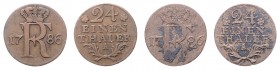 Friedrich II. der Große 1740 - 1786
Deutschland, Brandenburg-Preußen. Lot. 2 Stück 1/24 Taler 1785 A
a. ca 1,54g
Schön 45
s/ss