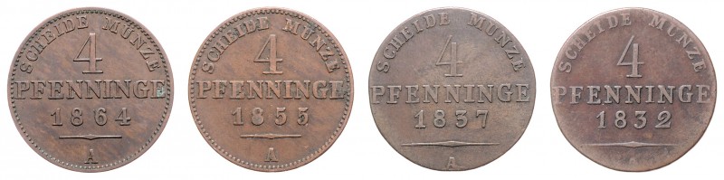 Diverse
Deutschland, Brandenburg-Preußen. Lot. 4 Stück 4 Pfennig 1832/37/55/64
s...