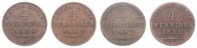 Diverse
Deutschland, Brandenburg-Preußen. Lot. 4 Stück 4 Pfennig 1832/37/55/64
ss - f.vz