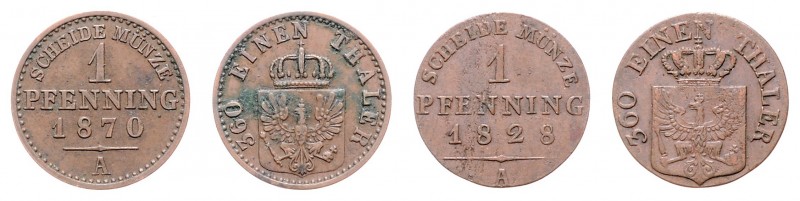Diverse
Deutschland, Brandenburg-Preußen. Lot. 2 Stück 1 Pfennig 1828 und 1870
s...