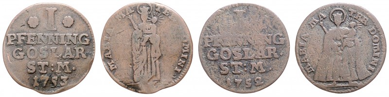 Stadt
Deutschland, Goslar. Lot. 2 Stück 1 Pfennig 1752/53
a. ca 1,93g
s/f.ss