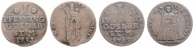 Stadt
Deutschland, Goslar. Lot. 2 Stück 1 Pfennig 1752/53
a. ca 1,93g
s/f.ss