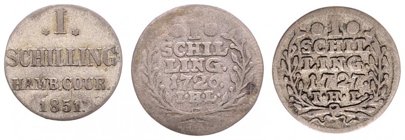Stadt
Deutschland, Hamburg. Lot. 3 Stück Schilling 1726/27/51
ges. 2,68g
f.ss/ss...