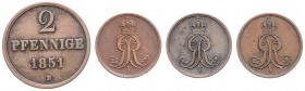 Ernst August 1679 - 1698
Deutschland, Hannover. Lot. 4 Stück 1/2 Pfennig 1851/58 B
ges. 10,55g
Gom. 124
ss