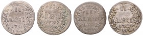 Johann Wilhelm 1690 - 1716
Deutschland, Pfalz. Lot. 4 Stück II Albus 1701/06/08
ges. 6,83g
Schön 3
f.ss