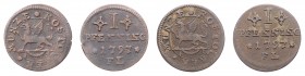 Stadt
Deutschland, Rostock. Lot. 2 Stück 1 Pfennig 1797
a. ca 1,49g
Schön 24
f.ss