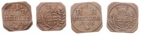 Friedrich 1780 - 1826
Deutschland, Sachsen-Hildburghausen. Lot. 2 Stück Heller-Klippen 1788
a. ca 0,84g
Schön 79
ss