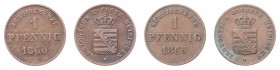 Bernhard II. Erich Freund 1803 - 1866
Deutschland, Sachsen-Meiningen. Lot. 2 Stück Pfennig 1860/65
a. ca 1,22g
C. 37
ss