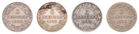 Wilhelm I. 1816 - 1864
Deutschland, Württemberg. Lot. 4 Stück 3 Kreuzer 1840/45/52/54
a ca. 1,28g
AKS 106
s - vz