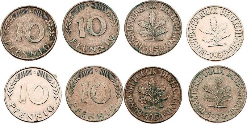 Lot
Deutschland, Bundesrepublik - seit 1949. 4 Stück 2x 1950 und 1970 ohne Kupfe...