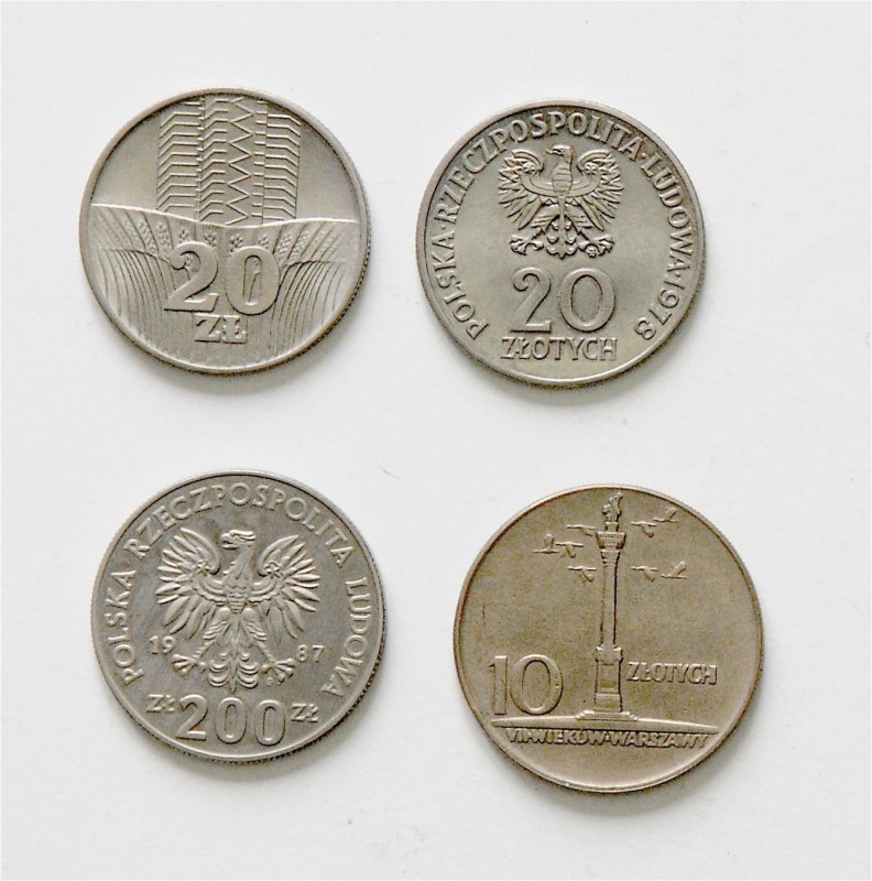 Lot
Polen. 4 Stück, 20 Zlotych 1965,73,78 und 200 Zlotych 1987 Probe, KM 55,67,9...