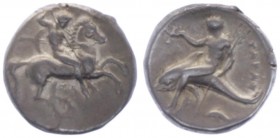 334 - 302 v. Chr.
Griechische Münzen, Kalabrien. Didrachme, Tarentum. 7,75g
ss/ss+