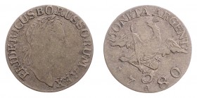 Friedrich II. 1740 - 1786
Deutschland nach Regionen/Städten und Jahreszahlen geordnet, Brandenburg-Preußen. 3 Kreuzer, 1781. A
1,58g
f.ss