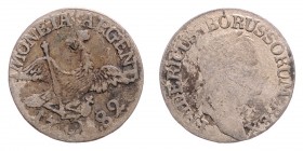 Friedrich II. 1740 - 1786
Deutschland nach Regionen/Städten und Jahreszahlen geordnet, Brandenburg-Preußen. 3 Kreuzer, 1782. A
1,47g
ss