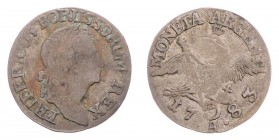 Friedrich II. 1740 - 1786
Deutschland nach Regionen/Städten und Jahreszahlen geordnet, Brandenburg-Preußen. 3 Kreuzer, 1783. A
1,53g
f.ss