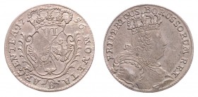 Friedrich II. 1740 - 1786
Deutschland nach Regionen/Städten und Jahreszahlen geordnet, Brandenburg-Preußen. 6 Kreuzer, 1756. B
3,09g
Schr. 1483
ss/f.v...