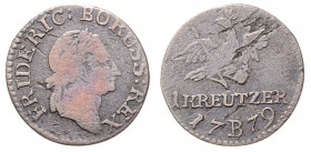 Friedrich II. 1740 - 1786
Deutschland nach Regionen/Städten und Jahreszahlen geordnet, Brandenburg-Preußen. Kreuzer, 1779. B
0,87g
Schön 77
s