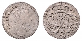 Friedrich II. 1740 - 1786
Deutschland nach Regionen/Städten und Jahreszahlen geordnet, Brandenburg-Preußen. VI Gröscher, 1757. 2,57g
s/ss