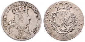 Friedrich II. 1740 - 1786
Deutschland nach Regionen/Städten und Jahreszahlen geordnet, Brandenburg-Preußen. VI Kreuzer, 1756. B
3,22g
Schön 67
ss