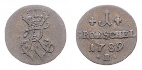 Friedrich Wilhelm II. 1786 - 1797
Deutschland nach Regionen/Städten und Jahreszahlen geordnet, Brandenburg-Preußen. Gröschel, 1789. B
0,59g
ss