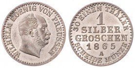 Wilhelm I. 1861 - 1888
Deutschland nach Regionen/Städten und Jahreszahlen geordnet, Brandenburg-Preußen. 1 Silber Groschen, 1865. A
2,19g
J. 89
stgl