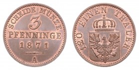 Wilhelm I. 1861 - 1886
Deutschland nach Regionen/Städten und Jahreszahlen geordnet, Brandenburg-Preußen. 3 Pfennige, 1871. A
4,50g
Jaeger 52, AKS 106
...