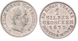 Wilhelm I. 1861 - 1888
Deutschland nach Regionen/Städten und Jahreszahlen geordnet, Brandenburg-Preußen. 1 Silber Groschen, 1873. A
2,18g
J. 89
vz/stg...