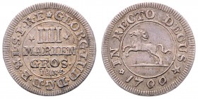 Ernst August 1679 - 1698
Deutschland nach Regionen/Städten und Jahreszahlen geordnet, Braunschweig. 4 Mariengroschen, 1700. 2,16g
Welter 2197
ss