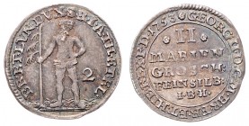 Georg II. 1727 - 1760
Deutschland nach Regionen/Städten und Jahreszahlen geordnet, Braunschweig. 2 Mariengroschen, 1753. 1,10g
Schön 199
ss