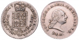 Georg III. 1740 - 1820
Deutschland nach Regionen/Städten und Jahreszahlen geordnet, Braunschweig. 1/6 Taler, 1799. 3,22g
Welter 2834
ss/vz