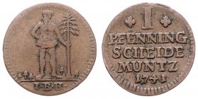 Carl Theodor I. 1735 - 1780
Deutschland nach Regionen/Städten und Jahreszahlen geordnet, Braunschweig-Wolfenbüttel. 1 Pfennig, 1741. 2,84g
Welter 2783...