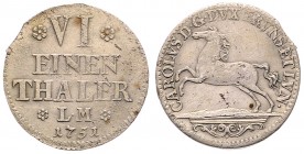 Karl I. 1735 - 1780
Deutschland nach Regionen/Städten und Jahreszahlen geordnet, Braunschweig-Wolfenbüttel. VI Mariengroschen, 1751. 5,38g
Welter 2749...