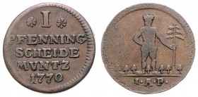 Karl I. 1735 - 1780
Deutschland nach Regionen/Städten und Jahreszahlen geordnet, Braunschweig-Wolfenbüttel. Pfennig, 1770. 3,17g
Welter 2783
ss-
