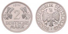 Republik
Deutschland nach Regionen/Städten und Jahreszahlen geordnet, BRD. 2 Mark, 1951 F. 6,92g
Jaeger 386
stgl