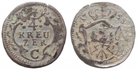 Friedrich II. der Große 1740 - 1786
Deutschland nach Regionen/Städten und Jahreszahlen geordnet, Cleve. 4 Kreuzer, 1755 C. 1,58g
Kluge 291
s