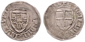 Conrad von Jungingen 1393 - 1407
Deutschland nach Regionen/Städten und Jahreszahlen geordnet, Deutscher Orden. Schilling, o. Jahr. 1,44g
Neumann 7a
Pr...