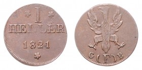 Stadt
Deutschland nach Regionen/Städten und Jahreszahlen geordnet, Frankfurt. Heller, 1821. 1,40g
AKS 30
ss
