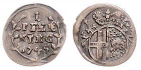 Amandus von Buseck 1737 - 1756
Deutschland nach Regionen/Städten und Jahreszahlen geordnet, Fulda - Abtei. 1 Pfennig, 1745. 0,26g
Schön 42
ss/vz