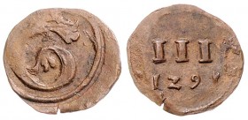Stadt
Deutschland nach Regionen/Städten und Jahreszahlen geordnet, Göttingen. Kipper 3 Pfennig, 1621. 0,90g
Schrock 137
vz