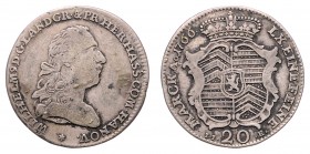 Wilhelm IX. 1760 - 1785
Deutschland nach Regionen/Städten und Jahreszahlen geordnet, Hanau-Münzenberg. 20 Kreuzer, 1766. 6,51g
Schön 18
ss