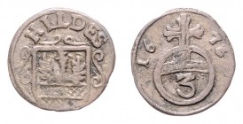 Stadt
Deutschland nach Regionen/Städten und Jahreszahlen geordnet, Hannover. Dreier, 1652. 0,72g
f.ss