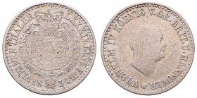 Wilhelm IV. 1830 - 1837
Deutschland nach Regionen/Städten und Jahreszahlen geordnet, Hannover. 1/6 Taler, 1834. 5,12g
f.ss/ss